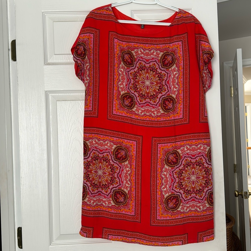 Naf Naf designer  beautiful red light material lined dress.